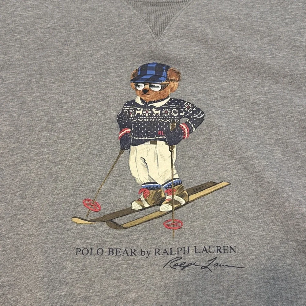 Polo Ralph Lauren Men's 2XL Gray Crewneck Pullover Polo Bear Ski Sweatshirt